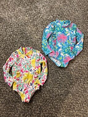 Mini Boden One Piece Rashgard Swimsuits bundle of 2, size 6/9 Month.